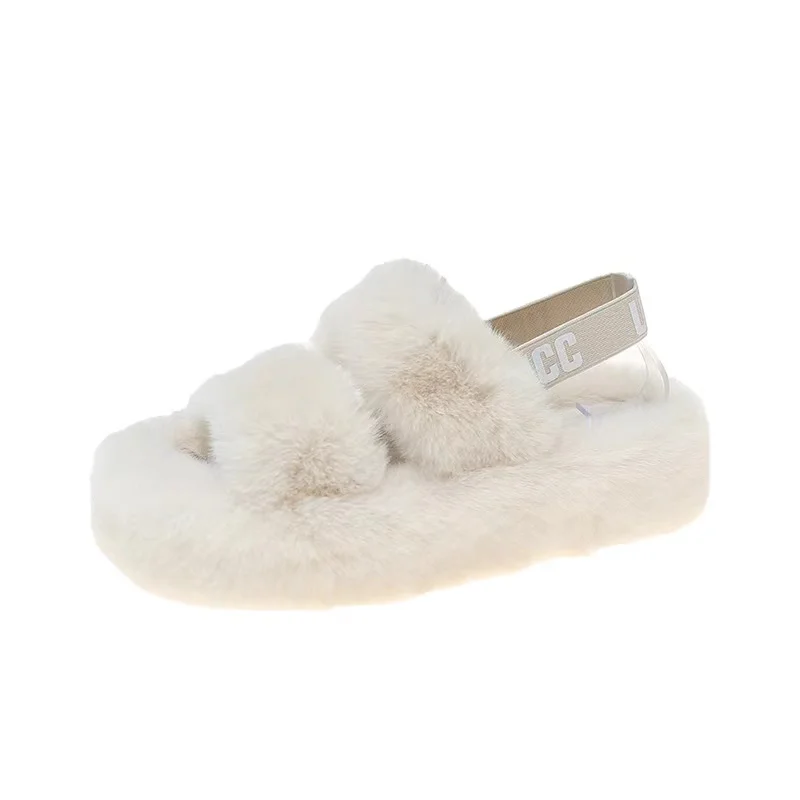 Warm Fluffy Home Slippers Women 2023 New Winter Fur Slippers For Women Flat Platform Cozy Fuzzy House Indoor Shoes Korean Slides