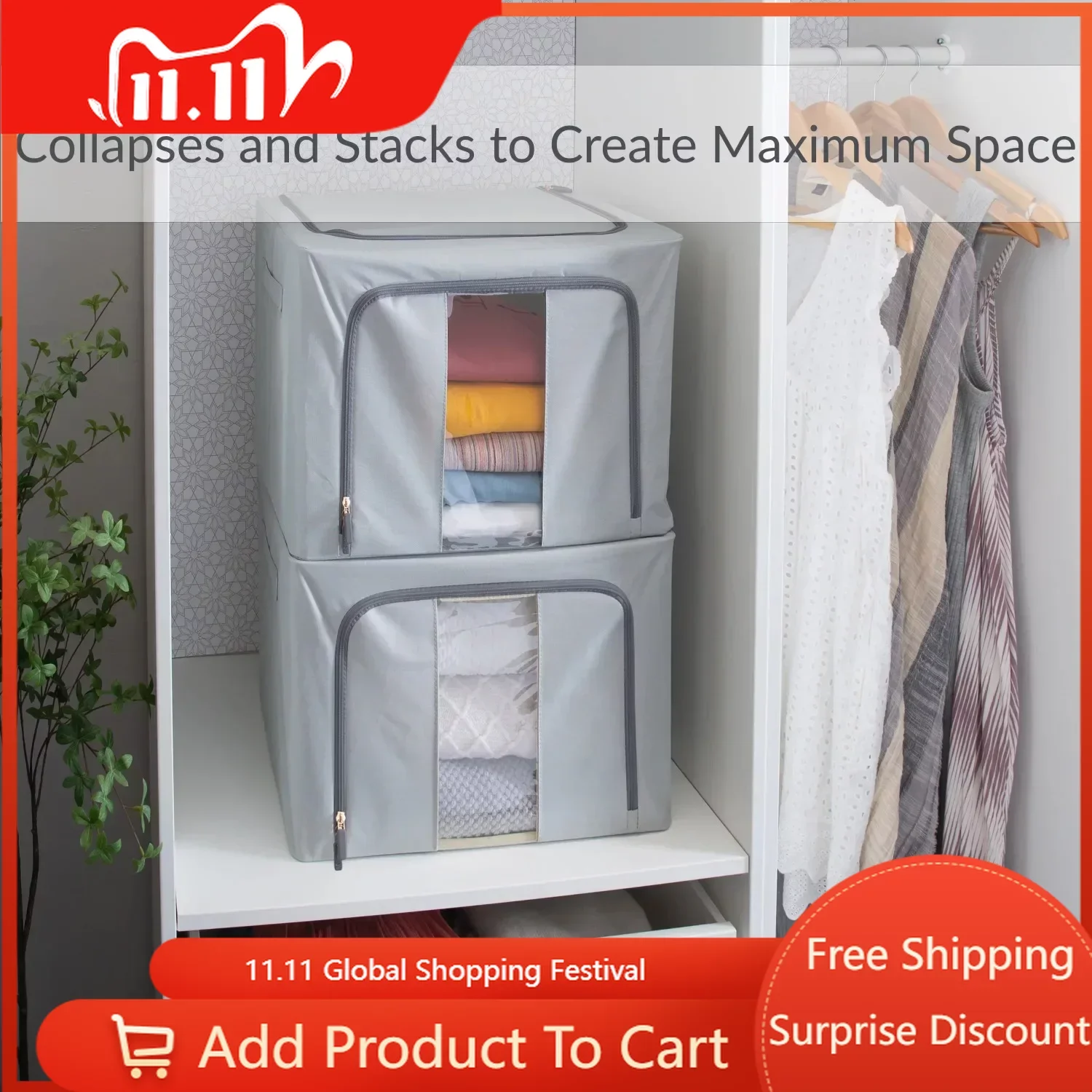 

Free Shipping Polyester Collapsible Storage Box in Grey Organizer Box Storage Box