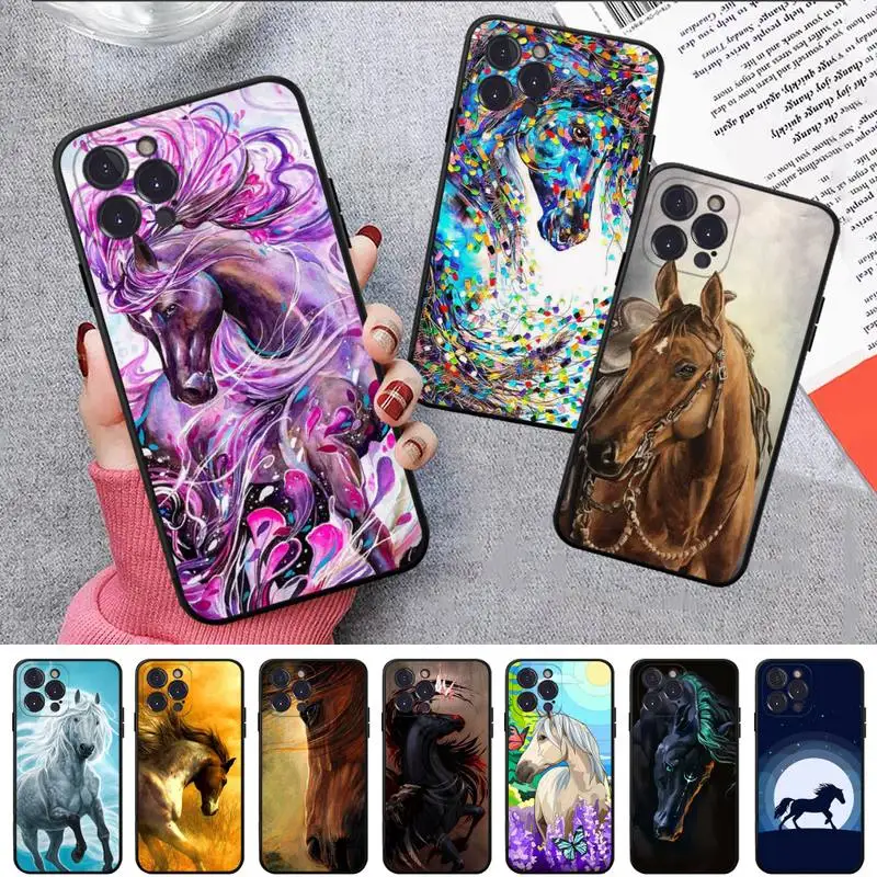 

Horse Art Painting Phone Case For iPhone 8 7 6 6S Plus X SE 2020 XR XS 14 11 12 13 Mini Pro Max Mobile Case