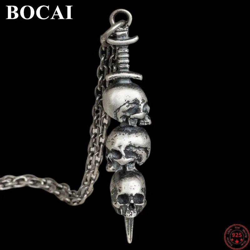 

BOCAI S925 Sterling Silver Pendants for Men Women 2023 New Fashion The Sword Pierces the Skeleton Skull Argentum Amulet Jewelry