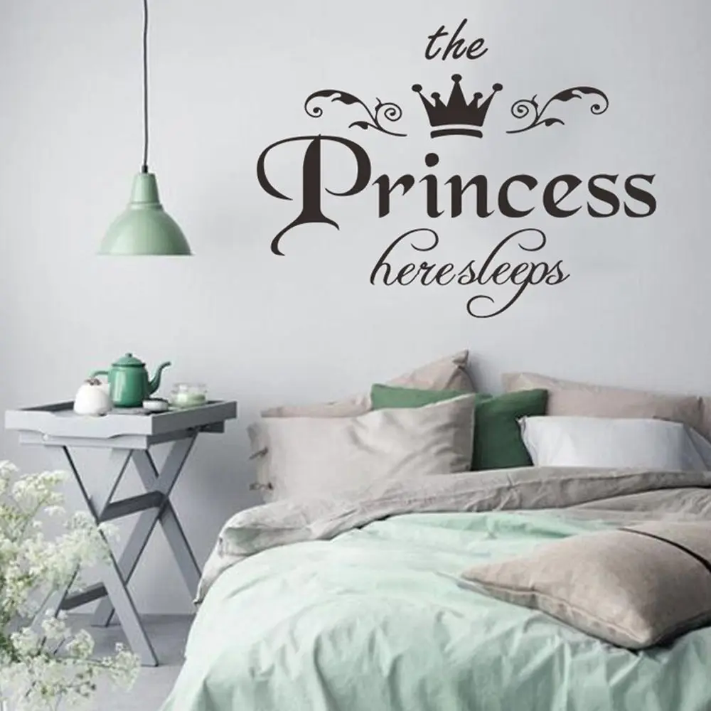 

1PC The Princess Sleep Here Crown Wall Stickers Girls Bedroom Wall Decal Removable DIY Wall Paper Wall Decor Home Decorations