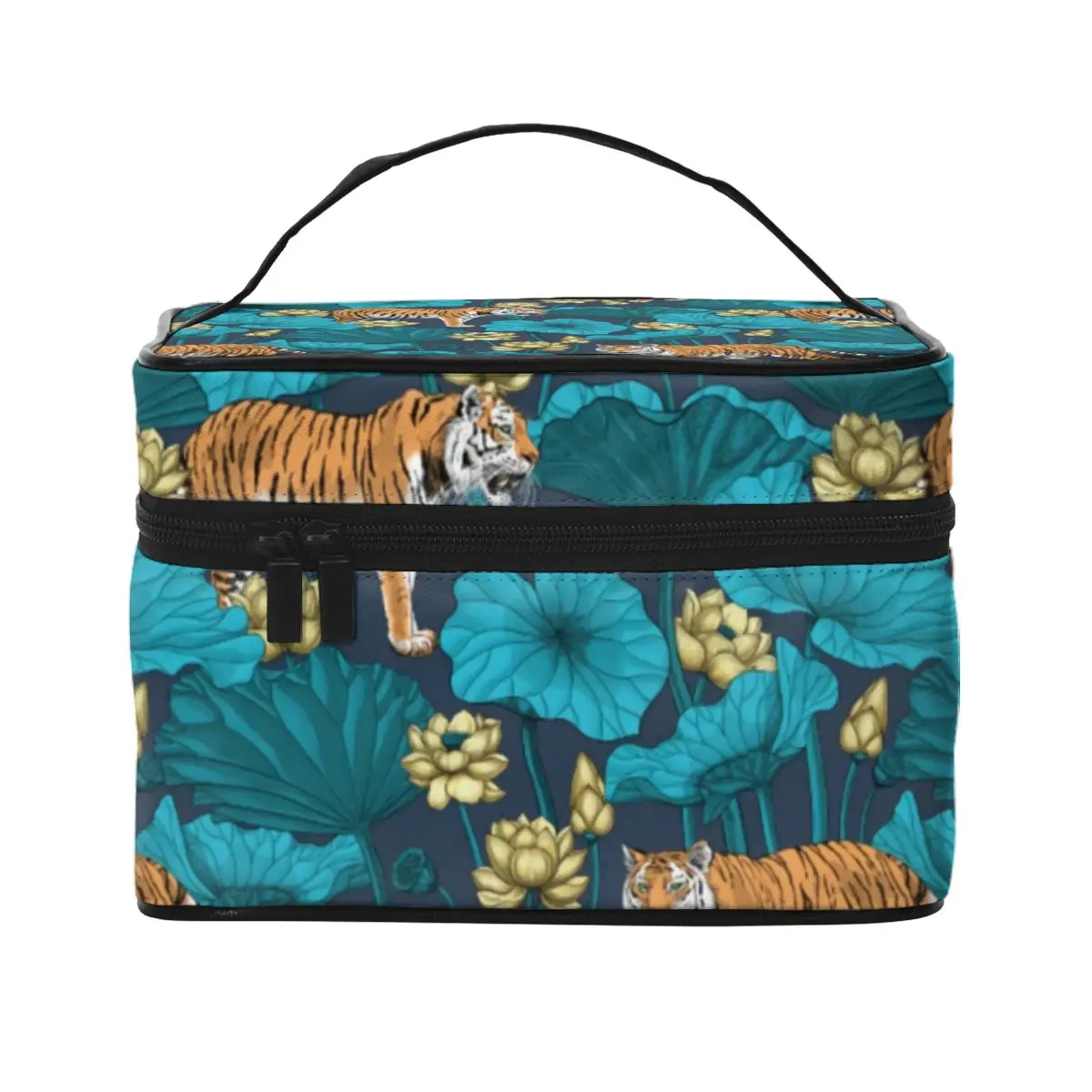

Wild Tiger Cosmetic Bags Yellow Lotus Pond Multi-purpose Storage Organizers with Handle Traveling For Girl Makeup Bag