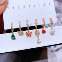 fashion 6 piece colorful crystal pendant earrings vintage geometric flower dangle drop earrings set for women jewelry gift
