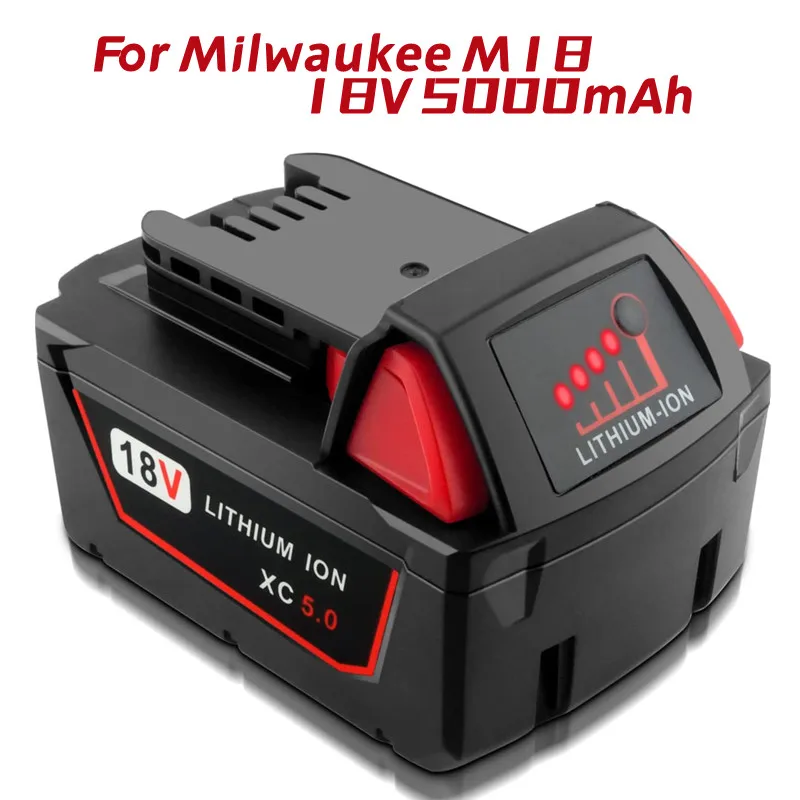 5000mAh Li-ion 18V M18 Battery Replacement for Milwaukee M18 Battery Red Lithium XC 48-11-1852 48-11-1828 48-11-1850 48-11-1865