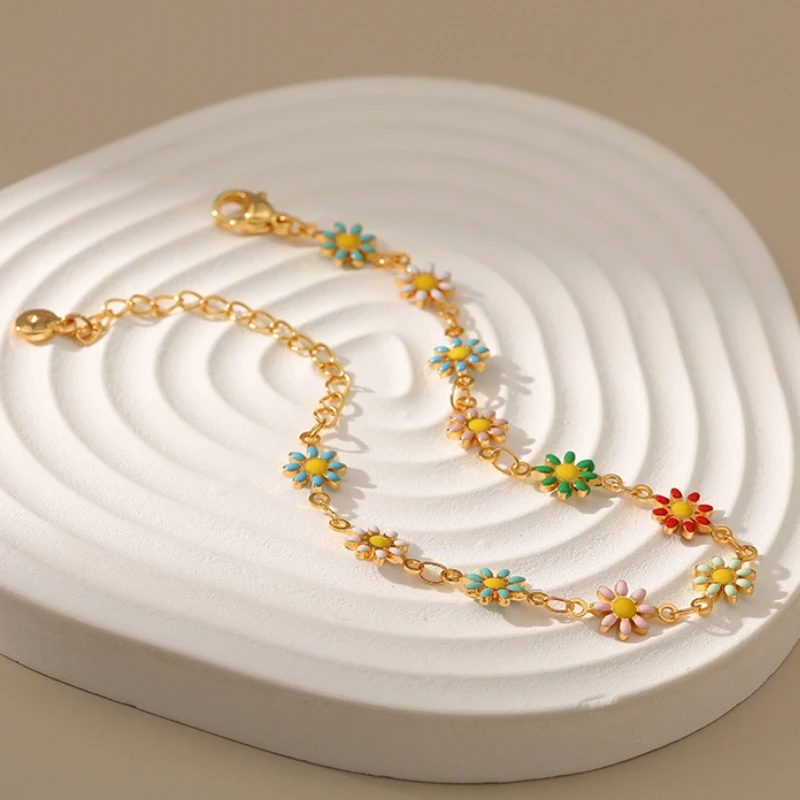 Винтажный Браслет ANSHIR золотого цвета с маргаритками для женщин подвески цветами