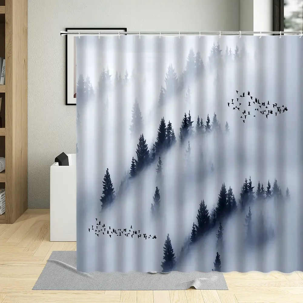 Hazy Forest Smoke Shrouded Mountain Versus рисунок тушью водонепроницаемая занавеска для душа