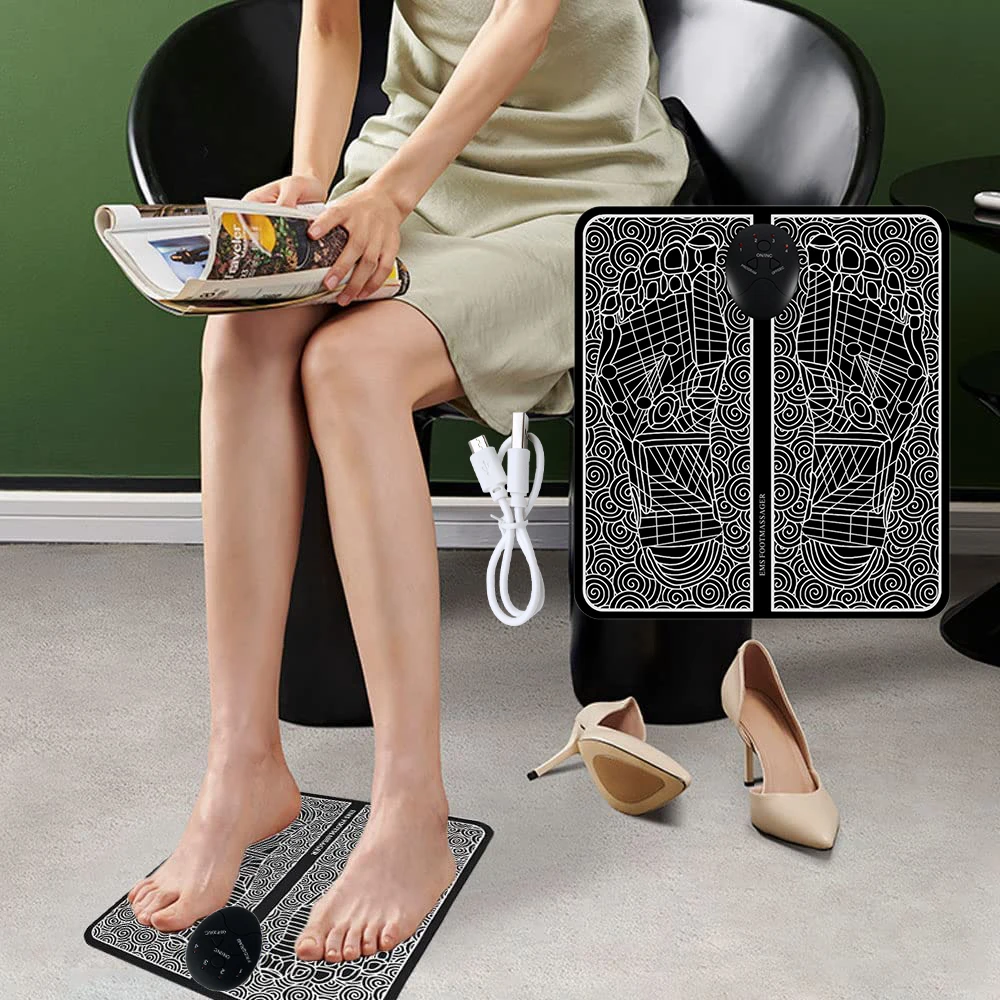 

EMS Electric Foot Stimulation Massager Pad Folding Portable Mats Fully Automatic Circulation Massage Body Tens Machine Men Women