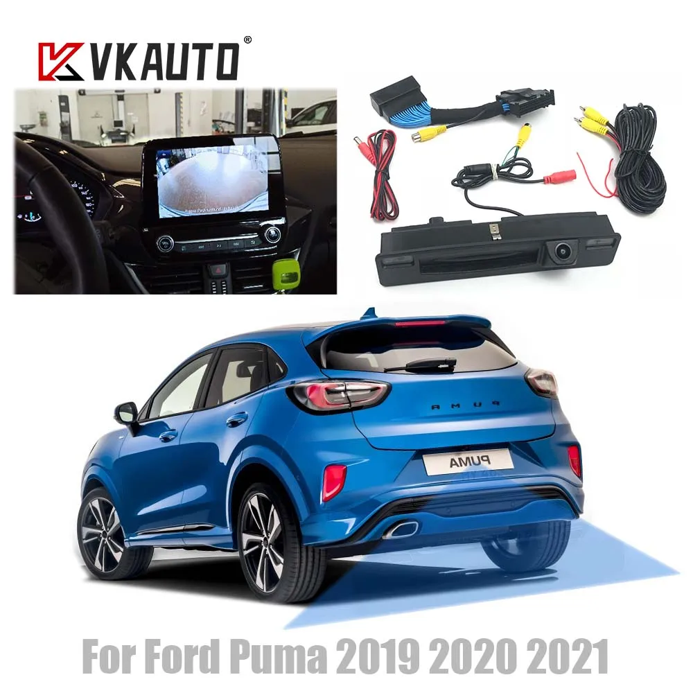 VKAUTO Trunk Handle Camera For Ford Puma 2019 2020 2021 SYNC 3 Adapter Cable Backup Parking Reversing Camera kit CCD HD