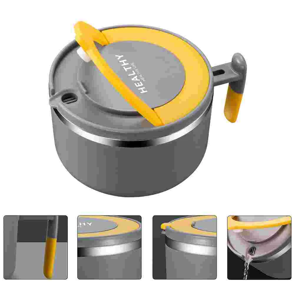

1Pc Stainless Steel Insulated Noodle Bowl with Lid Kitchen Bowl (Grey)