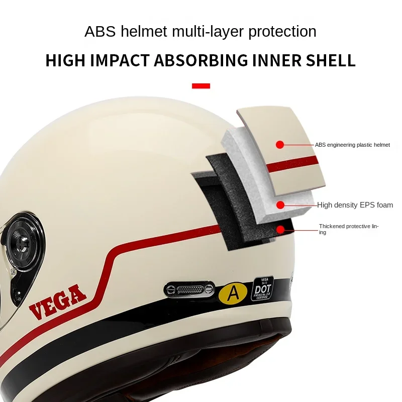 США VEGA Мотоциклетный шлем из стекловолокна Ретро анфас Внедорожный гоночный Cascos