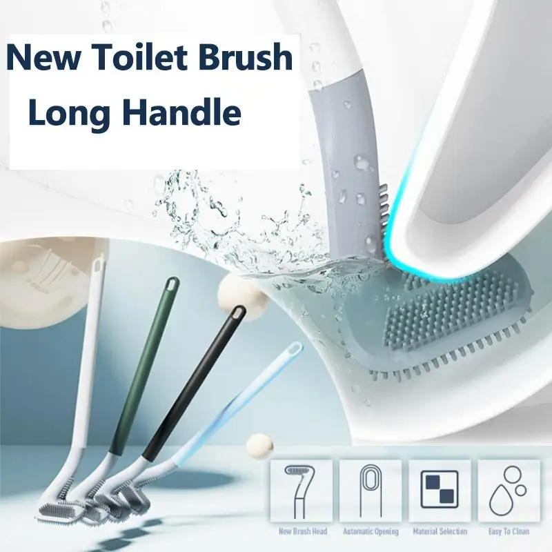 Brush Head Toilet Brush Household No Dead Angle Long Handle Wall Mounted Base Gap Golf Silicone Toilet Brush
