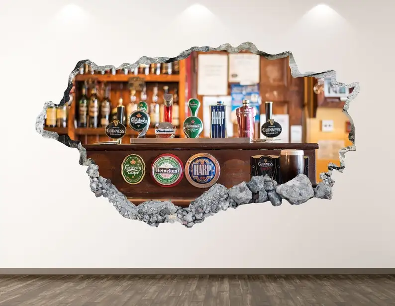

Beer Pints Wall Decal - Bar Man Cave 3D Smashed Wall Art Sticker Kids Room Decor Vinyl Home Poster Custom Gift KD154