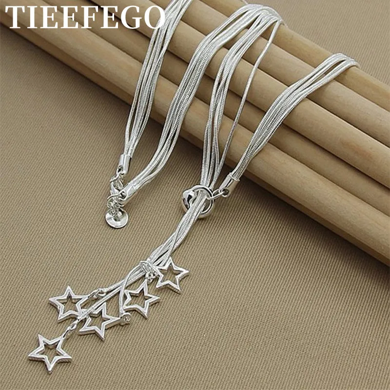 

TIEEFEGO 925 Sterling Silver Five Star Pendant Necklace 18 Inch Snake Chain For Woman Wedding Engagement Jewelry