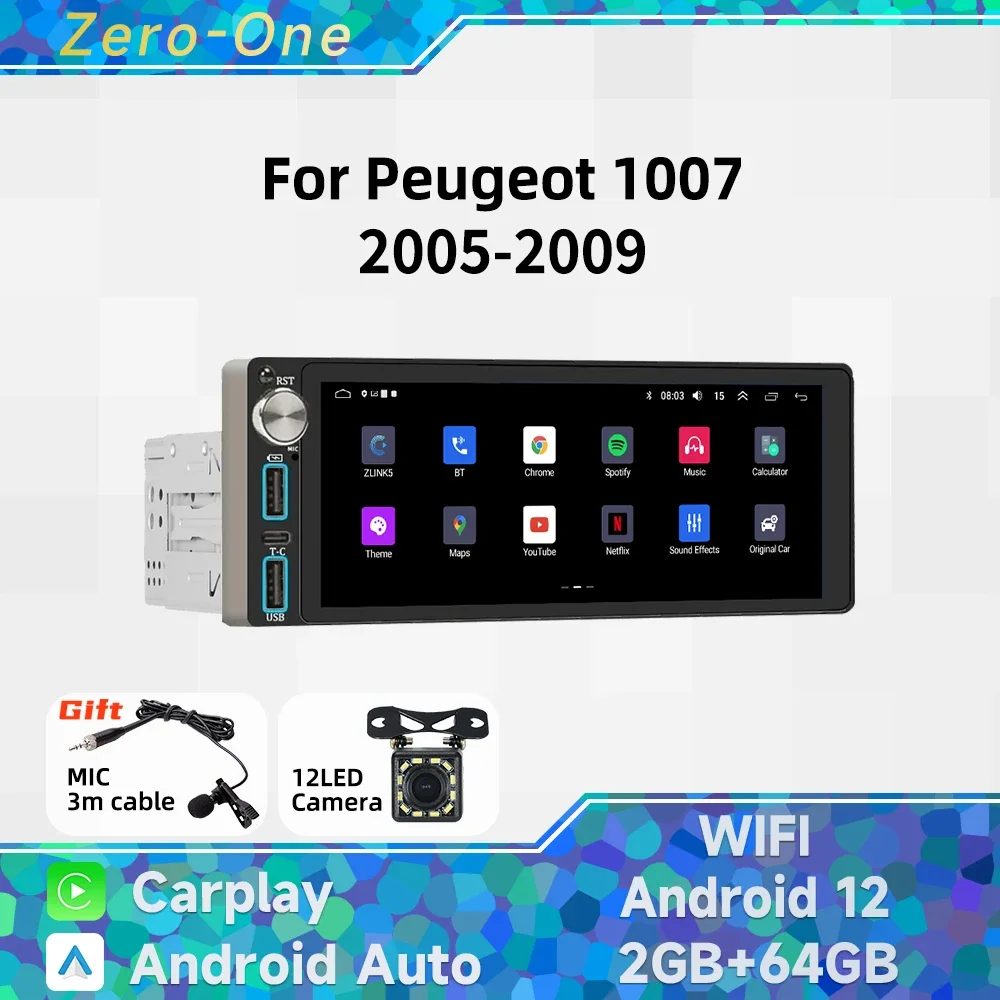 Авторадио Carplay 1-диночное радио Android автомобильное мультимедиа для Peugeot 1007 2005-2009 6 86