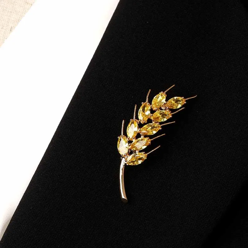 

Luxury Crystal Wheat Ear Brooch High-end Temperament Anti-failure Silk Scarf Buckle Waist Pin Women Men's Party Jewelry
