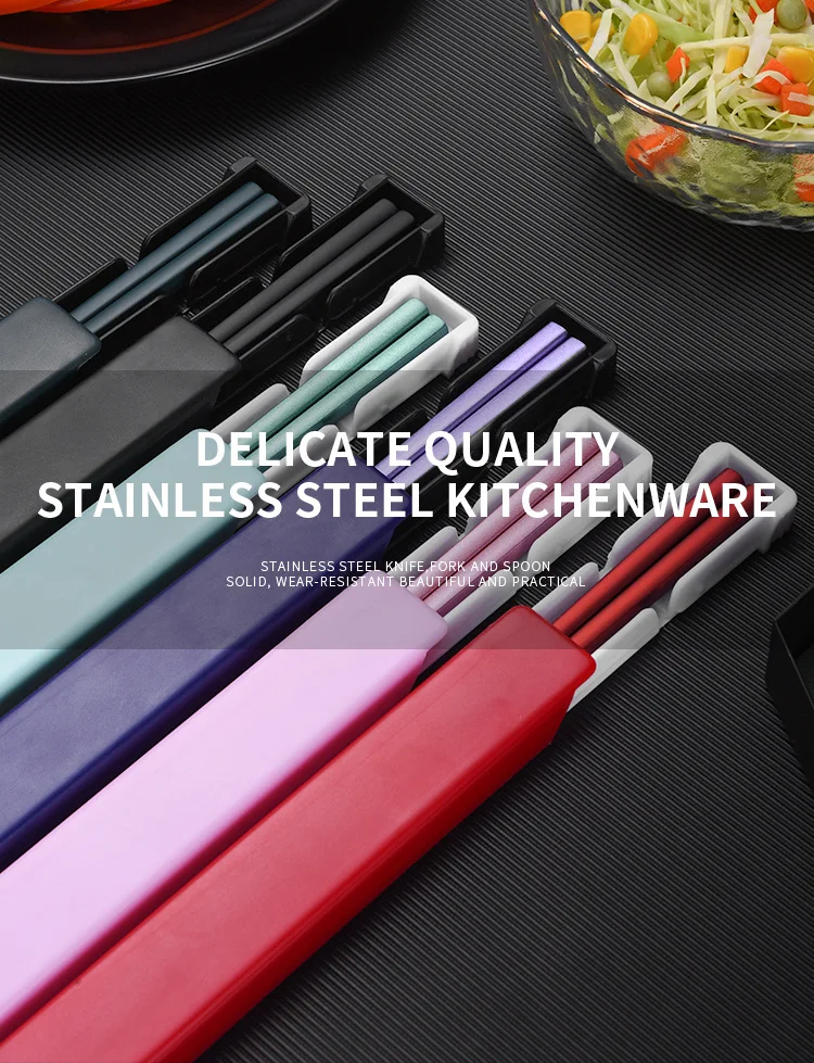 

Portable Creative 304 Chopsticks Set Portable Chopsticks Folding Box Storage Anti-skid and Mould Proof Chopsticks