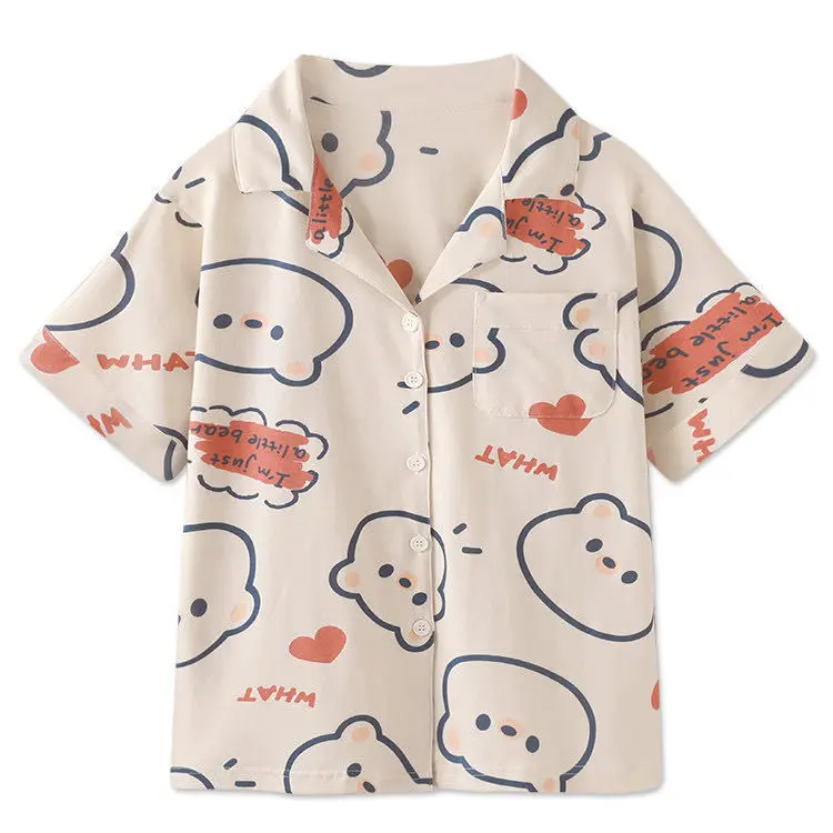 Women'S Pajamas Summer Short Sleeve Shorts Women'S 2 Piece Set Japanese Loose Kawaii Cartoon Satin Home Dress Underwear Set