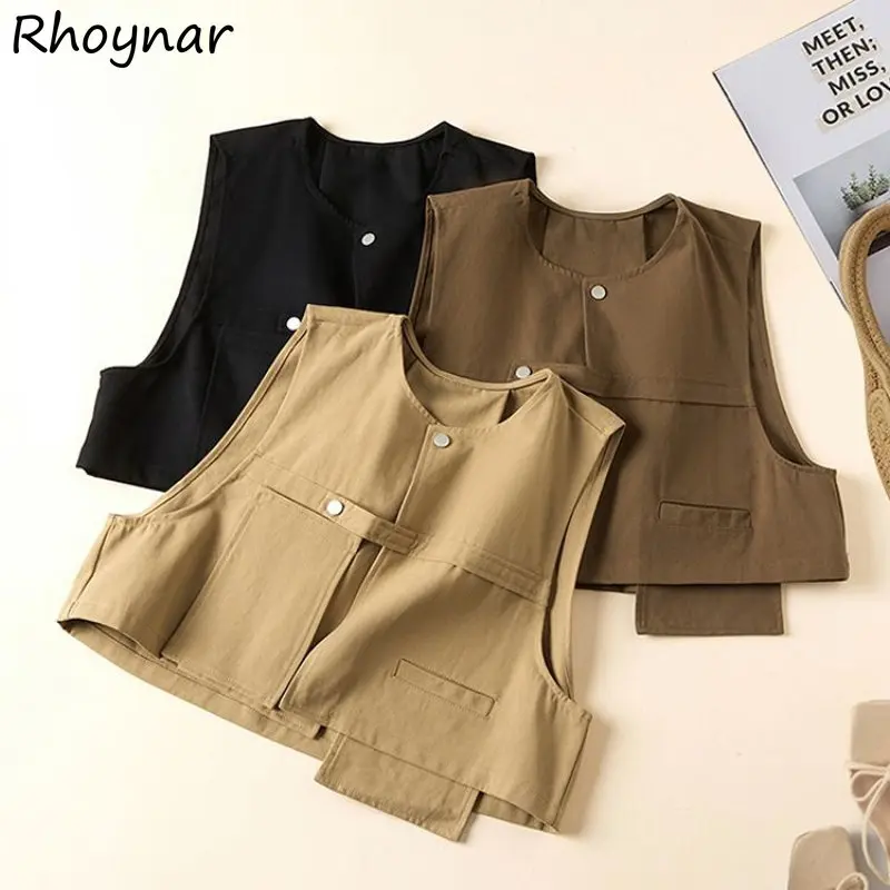 

Карго жилет женские безрукавки укороченная одежда корейская модная эстетичная чистая универсальная мешковатая безрукавка унисекс в стиле преппи для отдыха