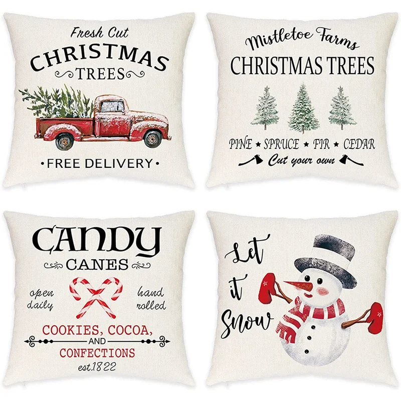 

Christmas Pillow Covers 18X18 Set Of 4 Farmhouse Christmas Throw Pillows Snowman Christmas Decoratives For Couch