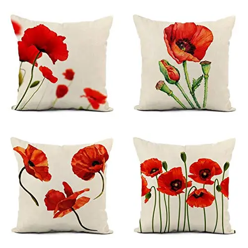 

Nordic Modern Poppy Flower Linen Pillowcase Living Room Sofa Cushion Cover Home Decoration Can Be Customized 40x40 50x50 60x60