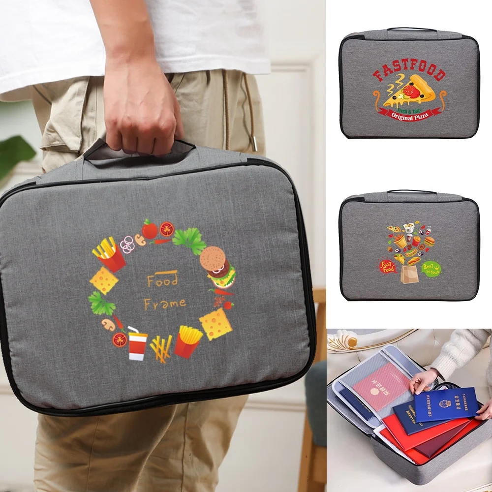 Briefcase Waterproof Documents Organizer Case 2023 Men Women Travel Credentials Passport Luggage Storage Bag Food Print Handbags