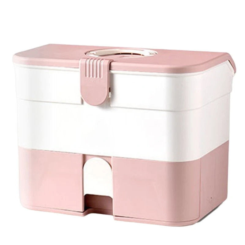 

Portable Storage Box With Removable Tray Portable Handle Family Emergency Medicine Kit Pink
