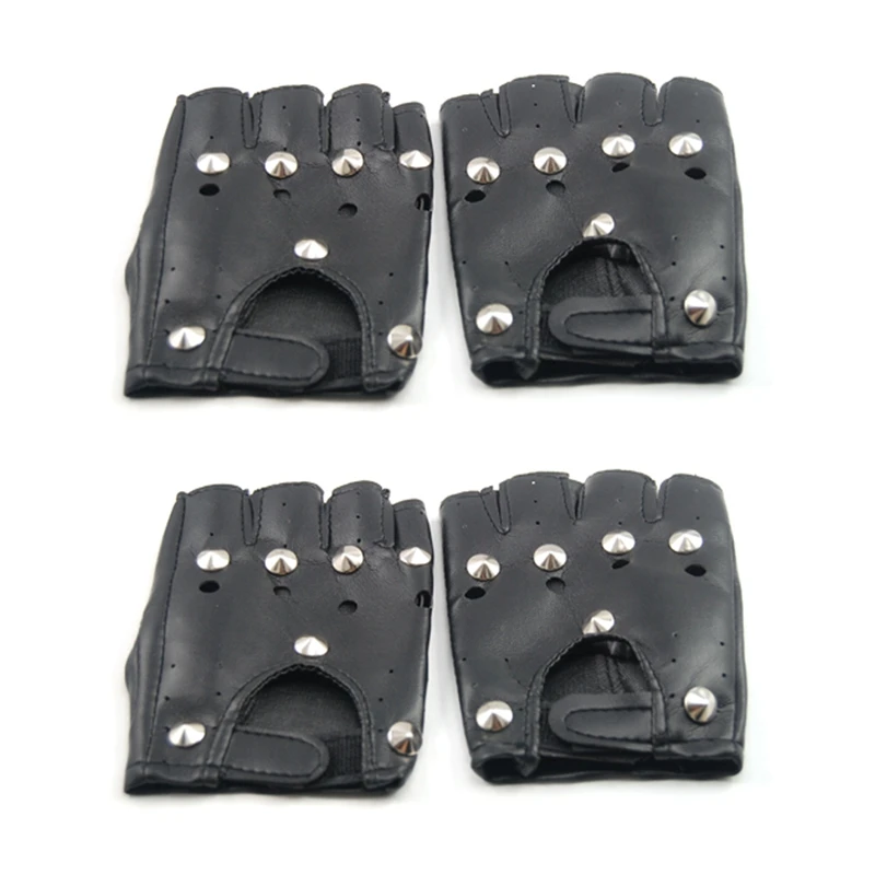 

2 Pair Of Black Punk Style Round Rivet Gloves