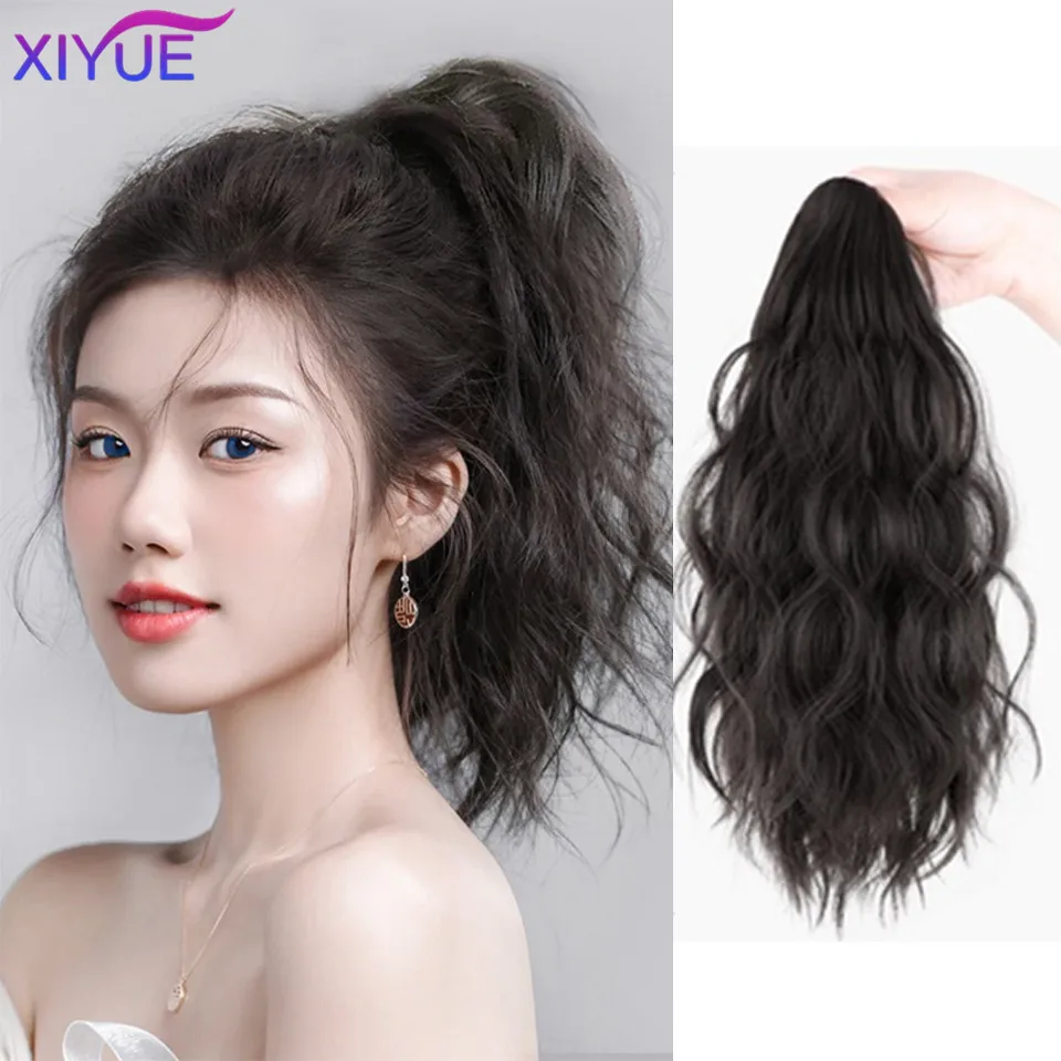 

XIYUE Horsetail wig Women's long hair with water ripple and high ponytail braid with drawstring style fake ponytail