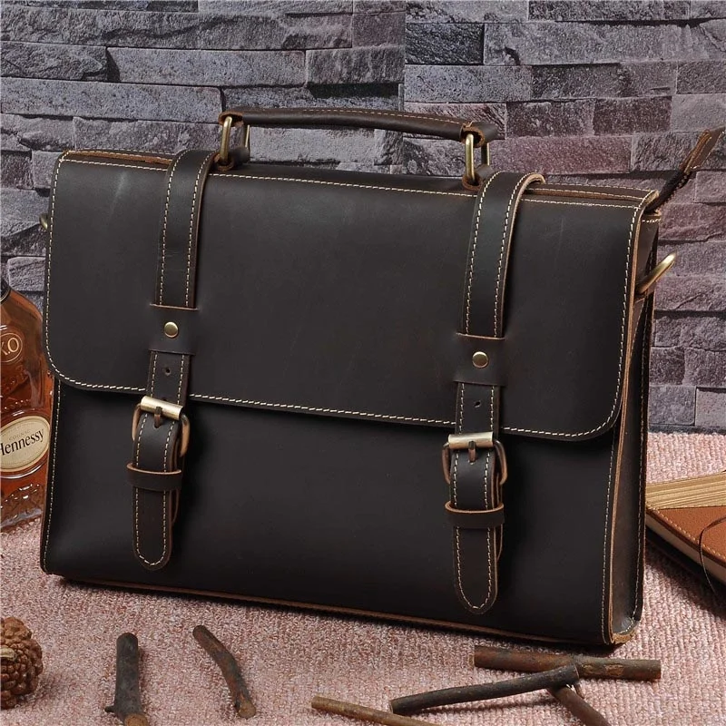 Genuine Leather Men's Briefcase 13 Inch Laptop Tote Business Shoulder Messenger Bag Portfolio Document Casual Crossbody Hand Bag