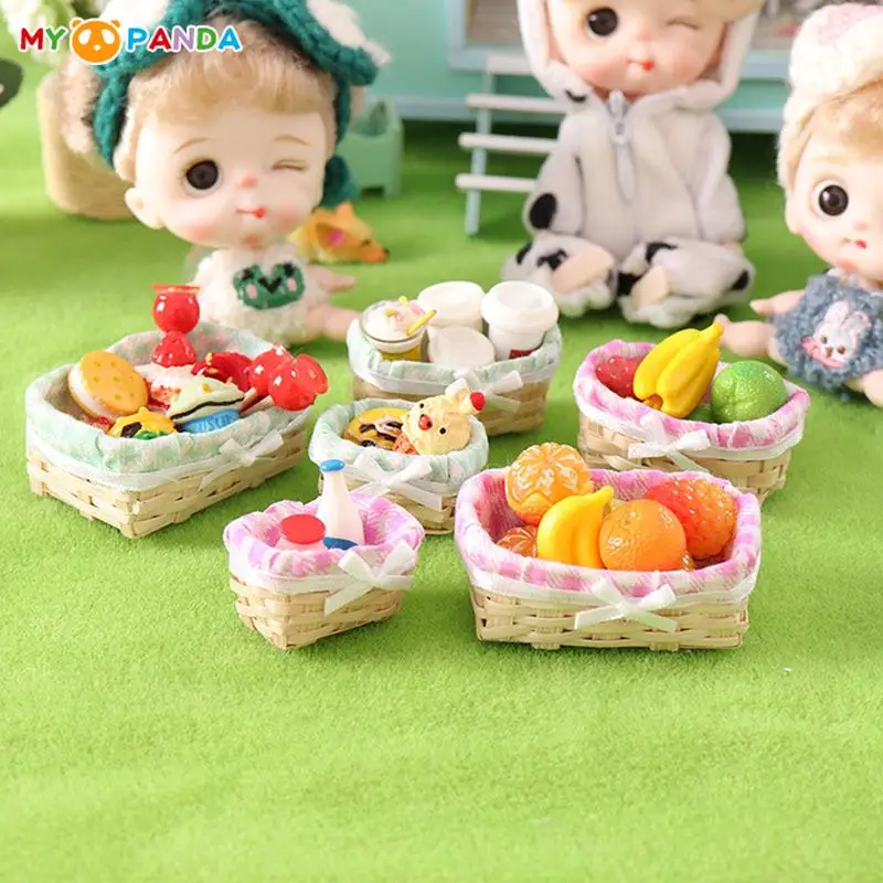 

Милый 1:12 кукольный домик мини корзина из клетчатой ткани бамбуковая корзина для хранения растительная еда цветок корзина для пикника куклы...