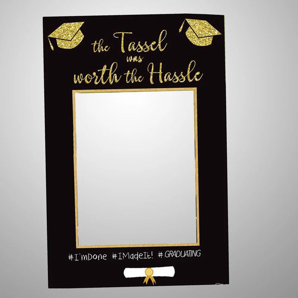 

Graduation DIY Paper Picture Frame Cutouts Photo Props for Graduation (Black and Golden)