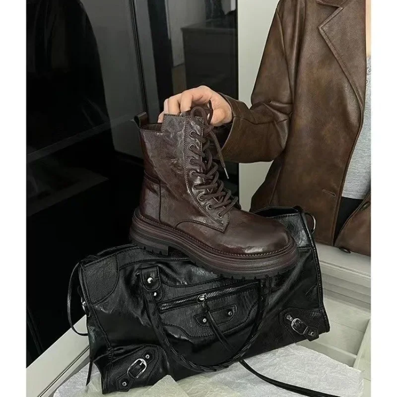 Женские зимние ботильоны на высоком каблуке кожаная обувь платформе