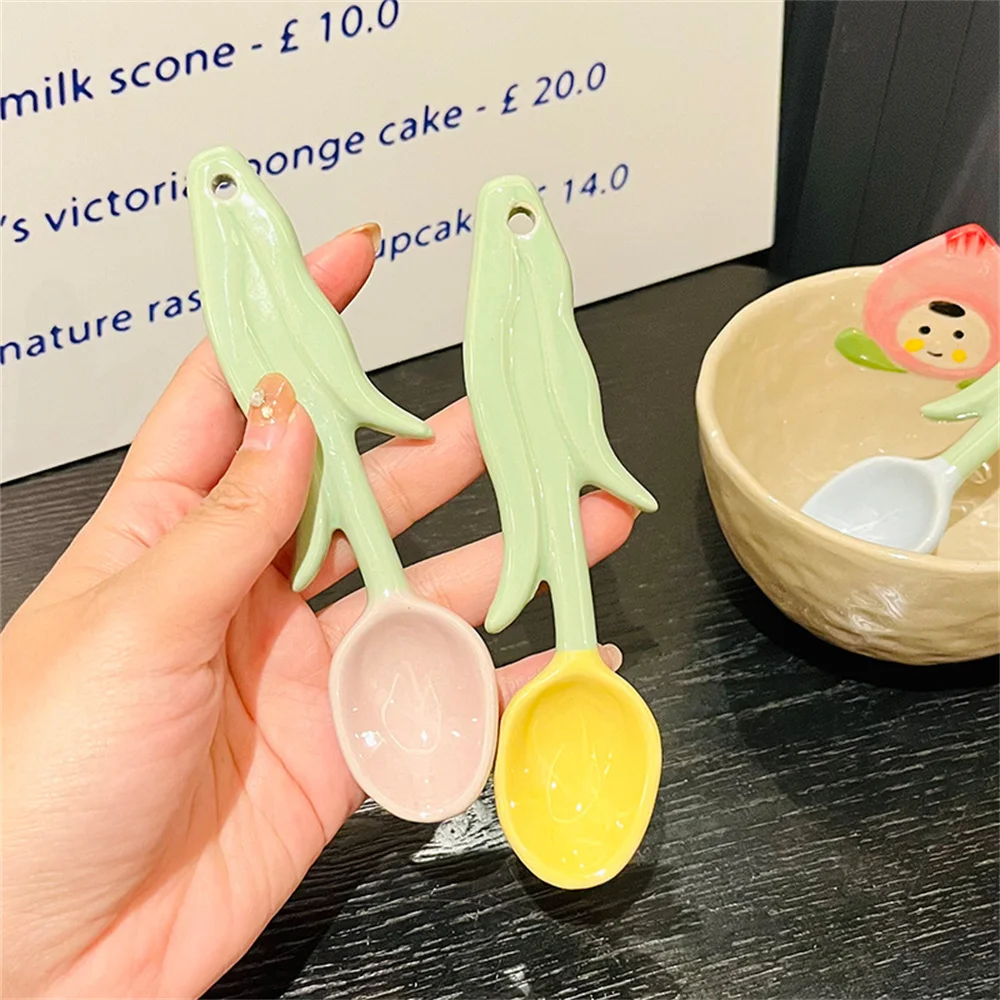 

Good Looking Spoon Cute Tulip Spoon Creative Flower Coffee Spoon Ice Cream Dessert Spoon Kitchen Tableware Ceramic Spoon