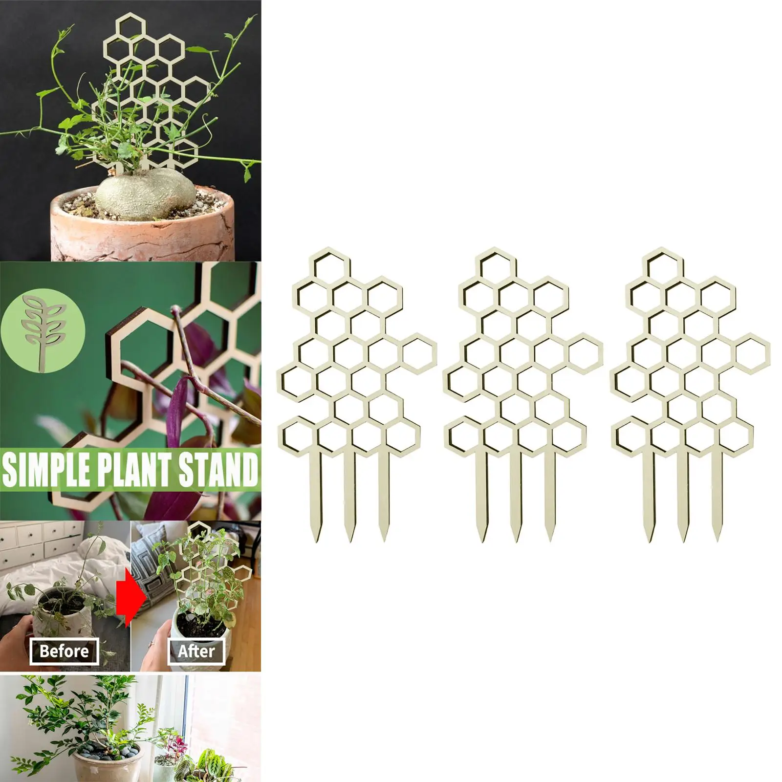 

3 Pieces Potted Climbing Frame Wood Ornament Accs Holder for Vegetables Peas