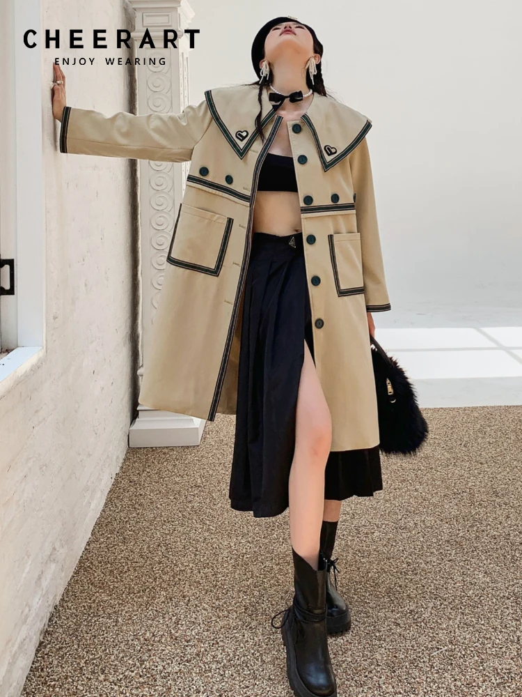 

Осень 2022, цвета хаки, блестящие куртки CHEERART, военная накидка, пальто, женская модная ветровка, осенняя одежда