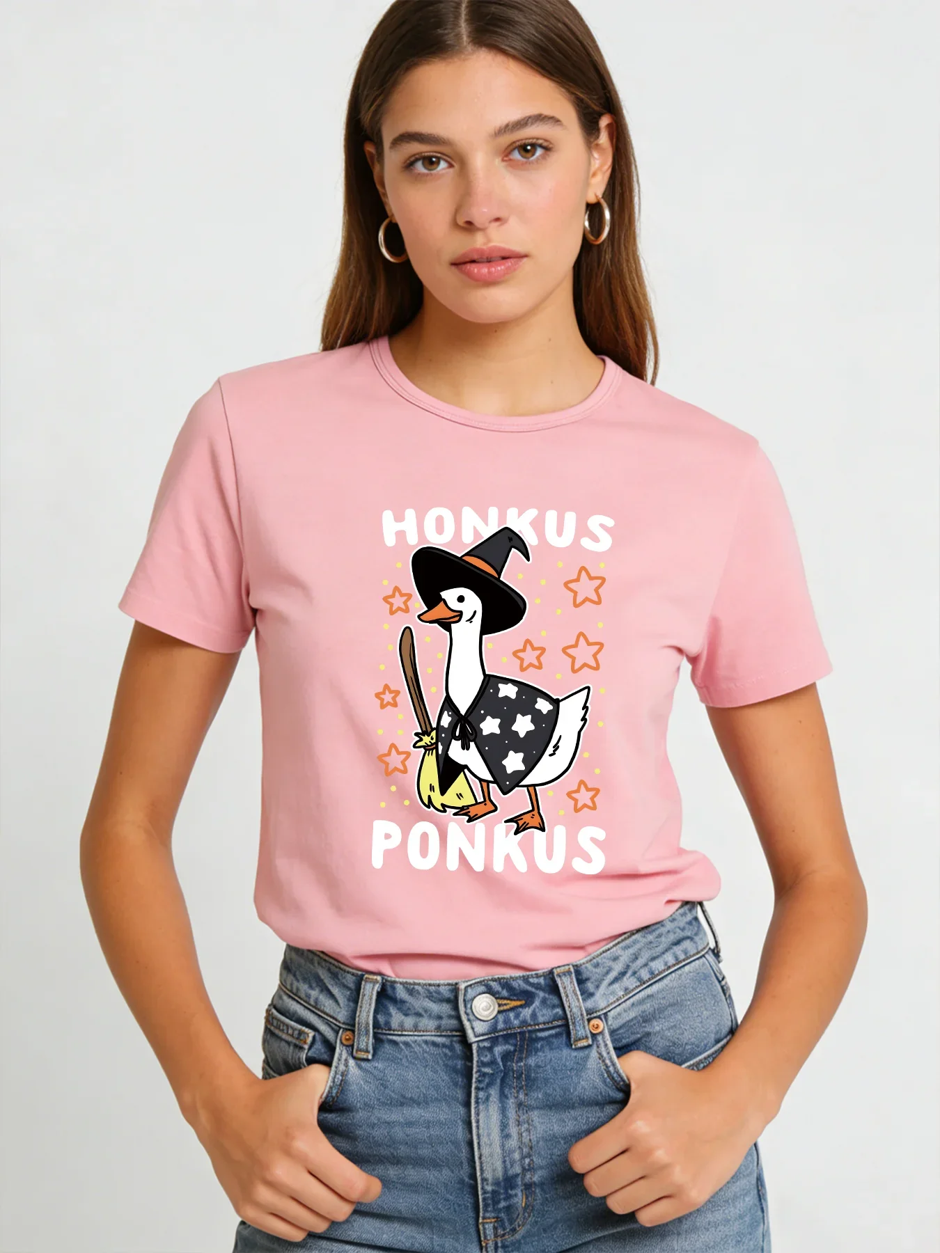 Фото Женская футболка Honkus Ponkus Goose Witch, весенне-летняя повседневная футболка с круглым вырезом и короткими рукавами, с милым забавным рисунком животных №5