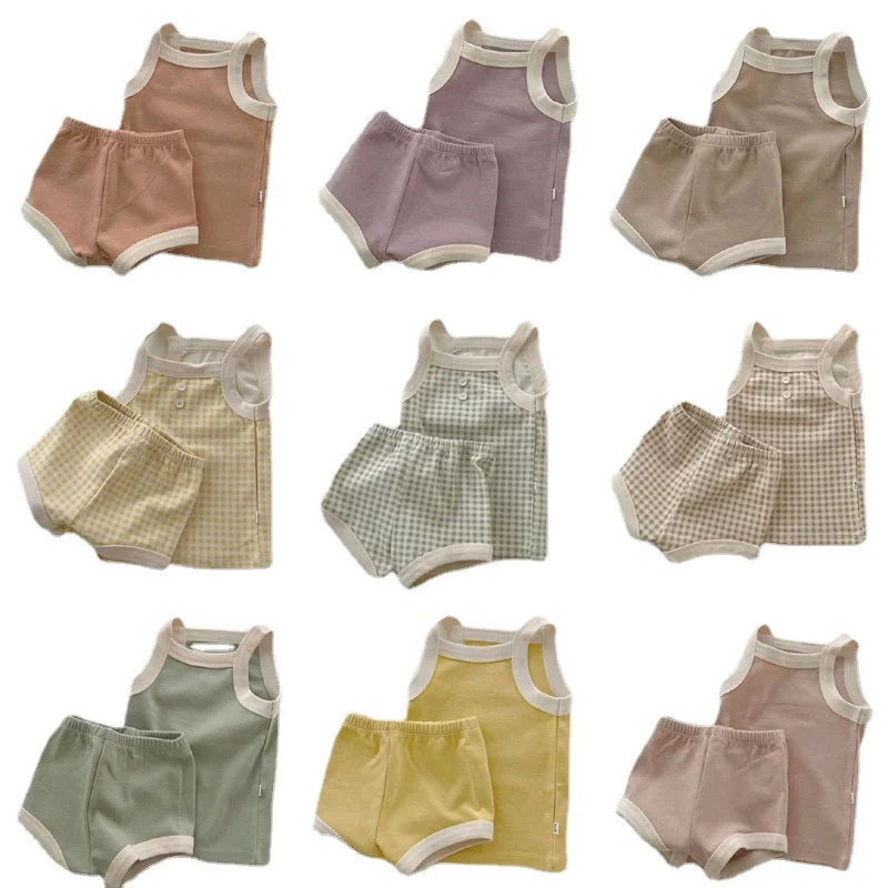 

Baby's Sets Korean version of summer baby Clothing suit cotton sling cool vest top bag pants children's comfortable home clothes