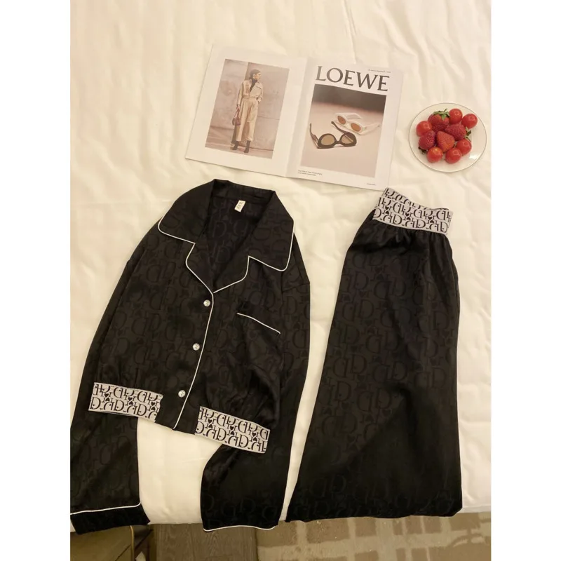 Осень 2024 ледяной шелк с длинным рукавом и пупком повседневный модный домашний