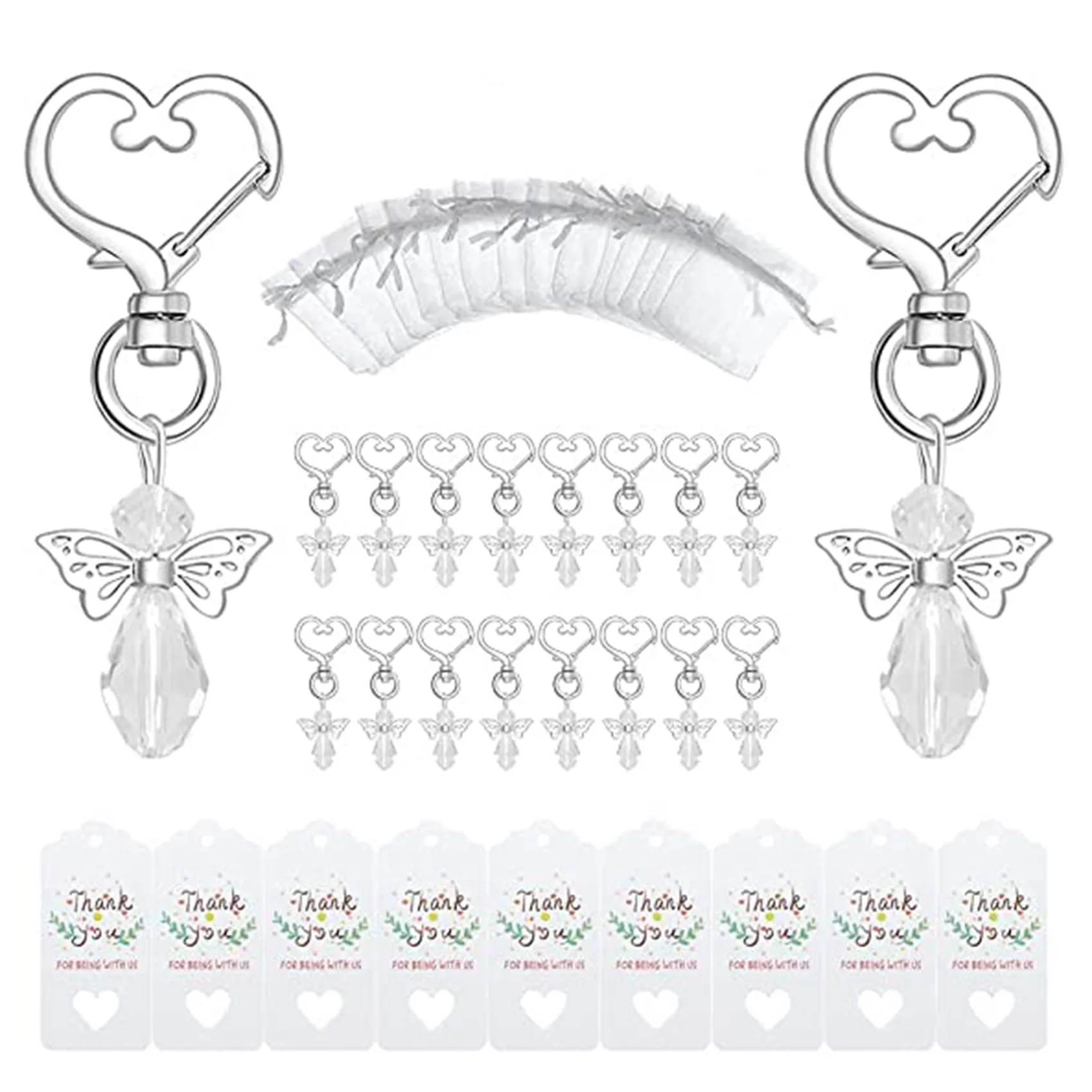 

40 Sets Crystal Butterfly with Heart-Shape Bags and Thank You Tags