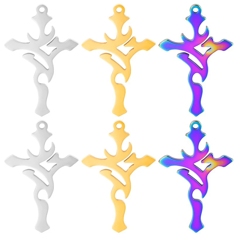 

WZNB 5Pcs Stainless Steel Thorns Crosses Charms for Jewelry Making Earring Pendant Bracelet Necklace Accessories Diy Material