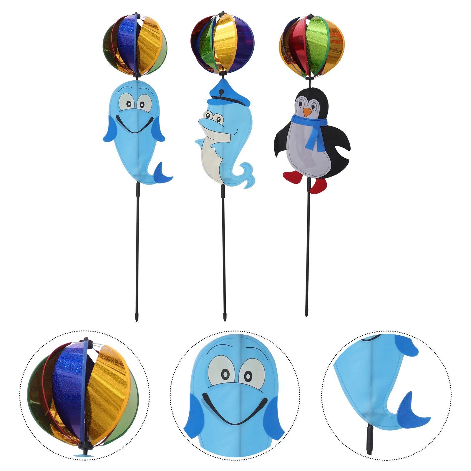

3 шт. мультфильм Кемпинг 3D ветряная мельница Декор Дельфин головы красочное колесо для сада газона двора Рождества