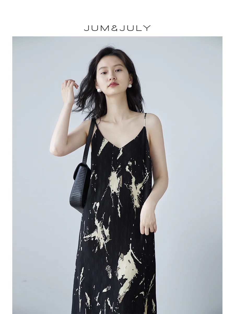 

Женское Плиссированное Платье с V-образным вырезом, длинное платье на бретелях во французском стиле, лето 2023