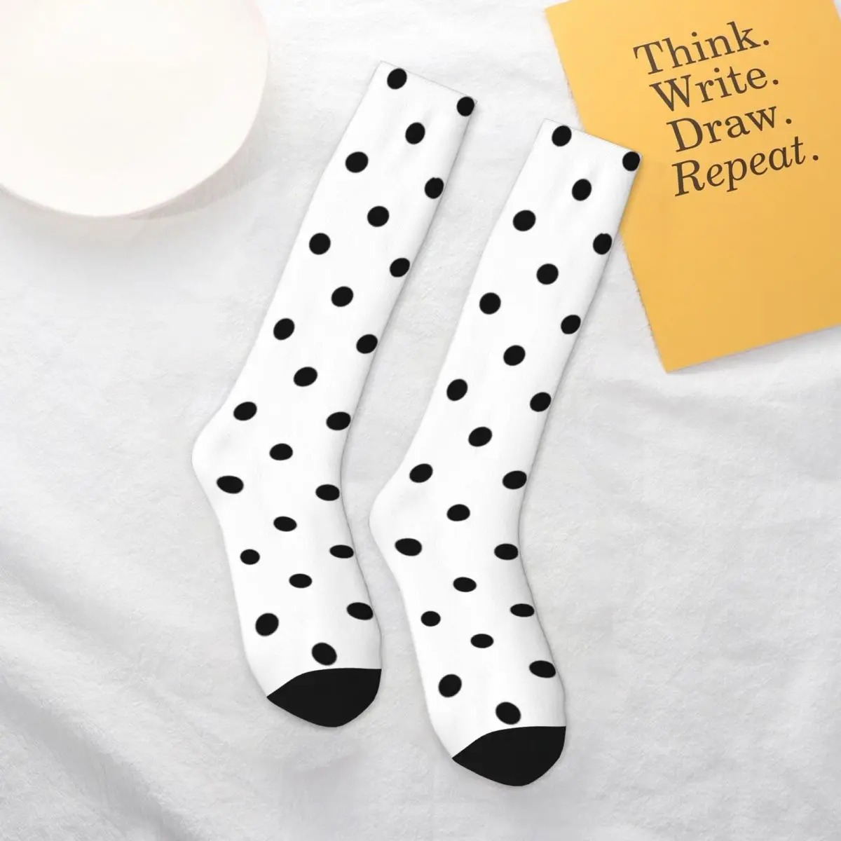 

Classic Polka Dot Socks White Black Polkadots Retro Matching Climbing Mid Stockings Large Chemical Fiber Teenage Cute Socks