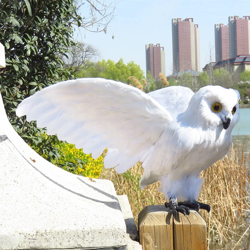 

simulation new foam&feathers wings white owl model doll home garden decoration gift about 30x60cm p2895