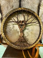 shaman drum tree of life decoration design handmade shamanic drum symbol of the siberian drum spirit musicleather wood