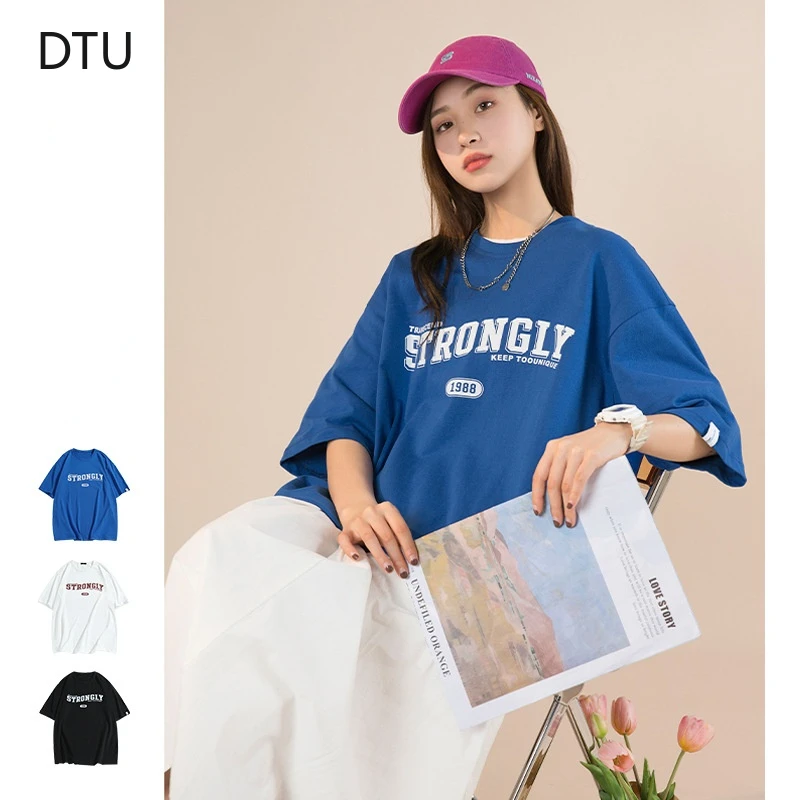 

2022 Spring Summer New Klein Blue T-shirt Women Pure Cotton Short-sleeved Loose Letter Printing T-shirt
