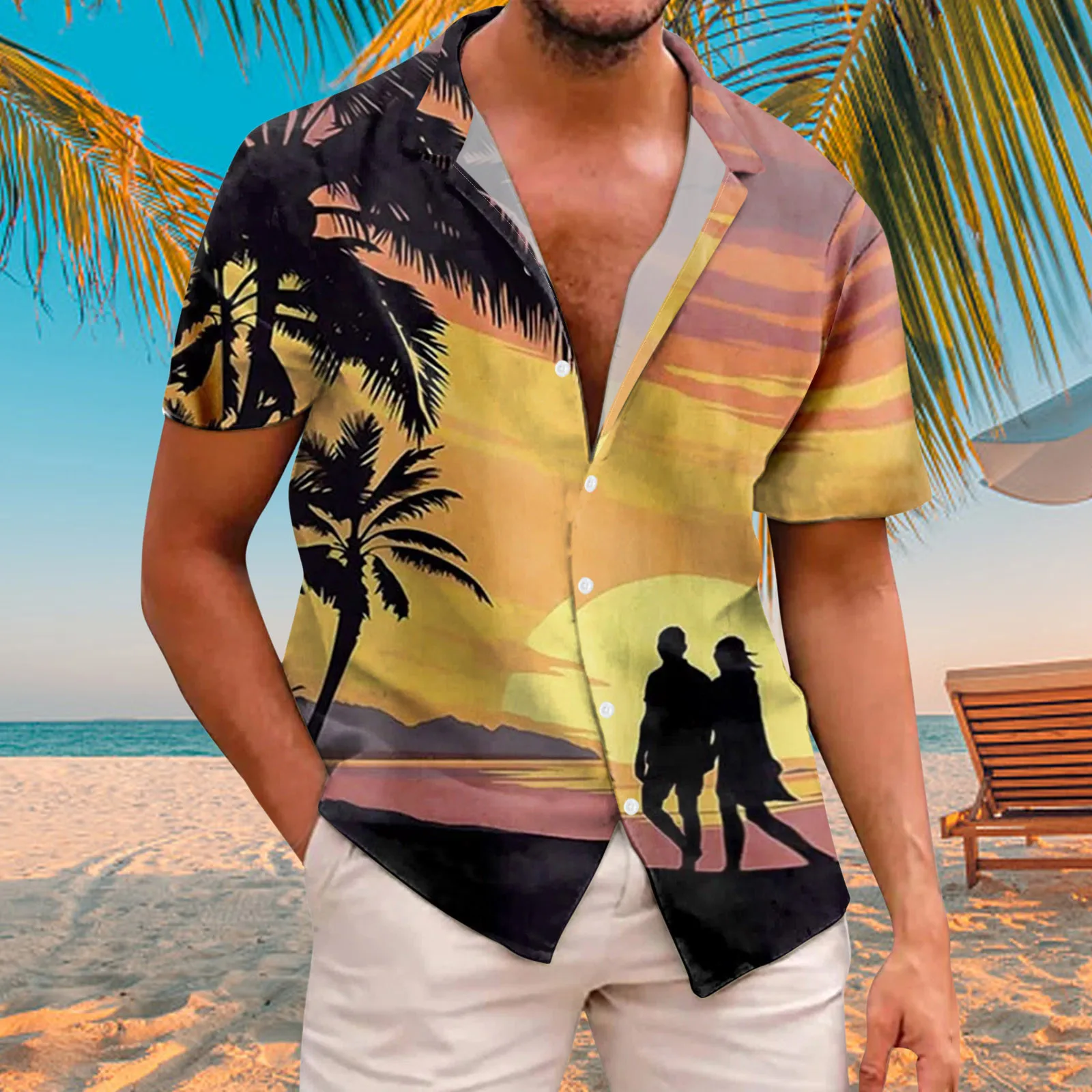 

Fashion Mens Hawaiian Shirt Male Blouse Casual Seaside Beach Printed Tropical Aloha Shirt Short Sleeve Camisa Hawaiana Hombre