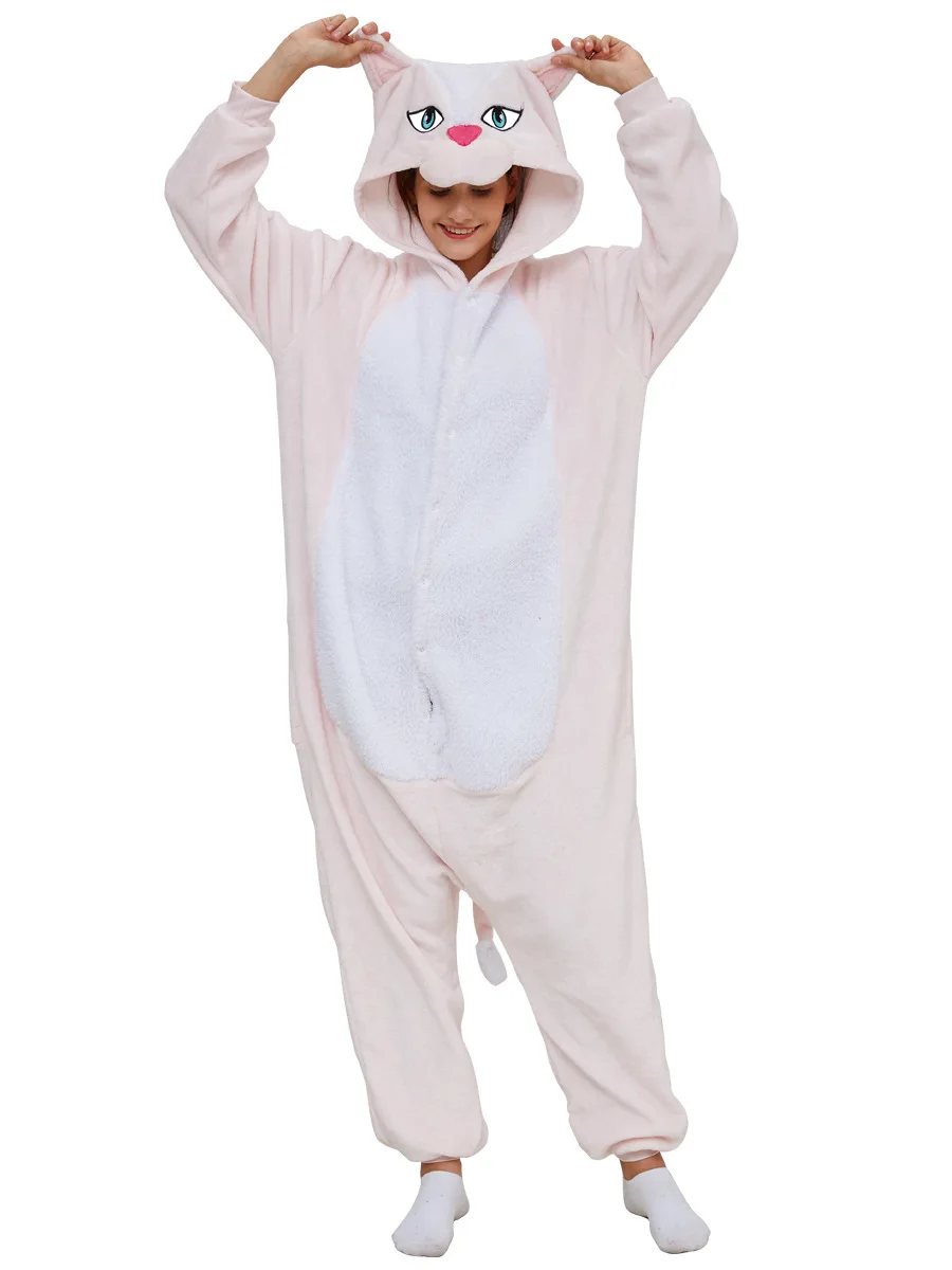 Girl's Winter One-Piece Cartoon Animal Pajamas With Two Wings Polyester Warm Comfortable Sleepwear Cosplay Clothes