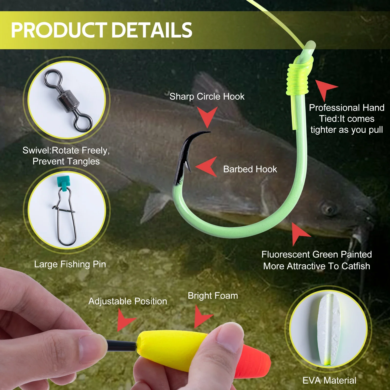 Unyle Fishing Rig 5 упаковок погремушки для сома с двойными бусинами-погремушками из