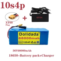 new 36v 10s4p 68ah 1000w large capacity 18650 lithium battery pack electric bicycle scooter with bms xt60 plug charger